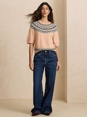 Pink Fairisle Embellished - Knitted Short Sleeve Jumper - תמונה 3 מתוך 5