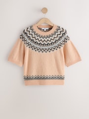 Pink Fairisle Embellished Knitted Short Sleeve Jumper - Image 6 of 8