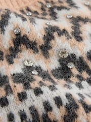 Pink Fairisle Embellished Knitted Short Sleeve Jumper - Image 7 of 8