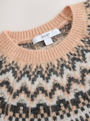 Pink Fairisle Embellished Knitted Short Sleeve Jumper - Image 8 of 8