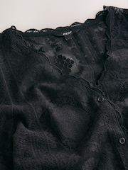 Black Lace V-Neck Short Sleeve Top - Image 6 of 7