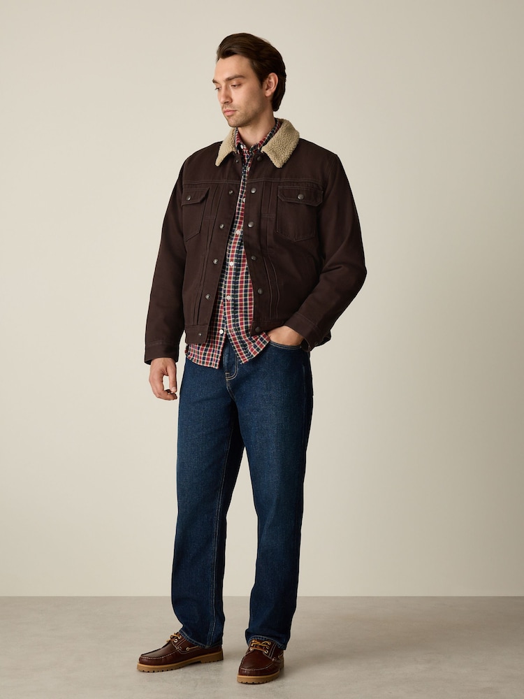 Brown Canvas Trucker Borg Lined Jacket - Image 2 of 7 Brown Canvas Trucker Borg Lined Jacket - Image 2 of 7