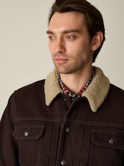 Brown Canvas Trucker Borg Lined Jacket - Image 4 of 7