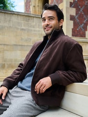 Brown Faux Suede Funnel Neck Jacket - Image 1 of 7