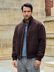 Brown Faux Suede Funnel Neck Jacket - Image 2 of 7