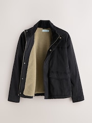 Black Cotton Borg Lined Shacket - Image 11 of 14