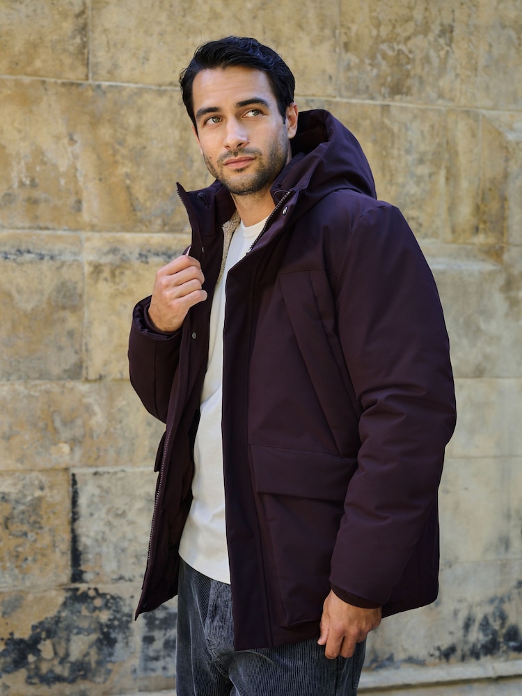 Burgundy Red Shower Resistant Borg Lined Parka Jacket - Image 1 of 7 Burgundy Red Shower Resistant Borg Lined Parka Jacket - Image 1 of 7