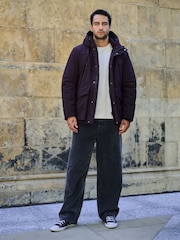 Burgundy Red Shower Resistant Borg Lined Parka Jacket - Image 3 of 7