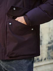 Burgundy Red Shower Resistant Borg Lined Parka Jacket - Image 6 of 7