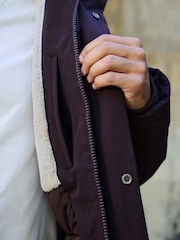 Burgundy Red Shower Resistant Borg Lined Parka Jacket - Image 7 of 7
