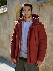 Orange Shower Resistant Borg Lined Parka Jacket - Image 1 of 8