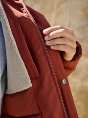 Orange Shower Resistant Borg Lined Parka Jacket - Image 5 of 8
