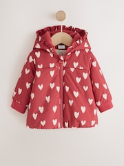 Cœur rouge et blanc imprimé - Veste matelassée à capuche pour bébé (0 mois à 2 ans) - Image 1 sur 5