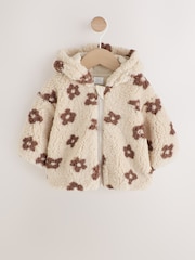 Neutral and Chocolate Floral Borg Baby Zip Thru Jacket (0mths-2yrs) - Image 5 of 9
