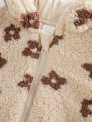 Neutral and Chocolate Floral Borg Baby Zip Thru Jacket (0mths-2yrs) - Image 7 of 9