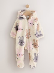Ecru Bunny All Over Print Borg Hooded Baby All-In-One (0mths-2yrs) - Image 1 of 5