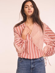 Mint Velvet Orange Striped Wrap Shirt - Image 1 of 8