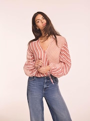Mint Velvet Orange Striped Wrap Shirt - Image 2 of 8