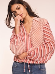 Mint Velvet Orange Striped Wrap Shirt - Image 3 of 8