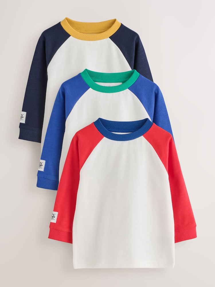 Multi Bright Long Sleeve Raglan T-Shirts 3 Pack (3mths-7yrs) - Image 1 of 6 Multi Bright Long Sleeve Raglan T-Shirts 3 Pack (3mths-7yrs) - Image 1 of 6
