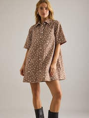 Anthropologie Deer Print Denim Brown Mini Dress - Bild 1 von 6