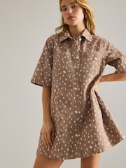 Anthropologie Deer Print Denim Brown Mini Dress - Bild 2 von 6