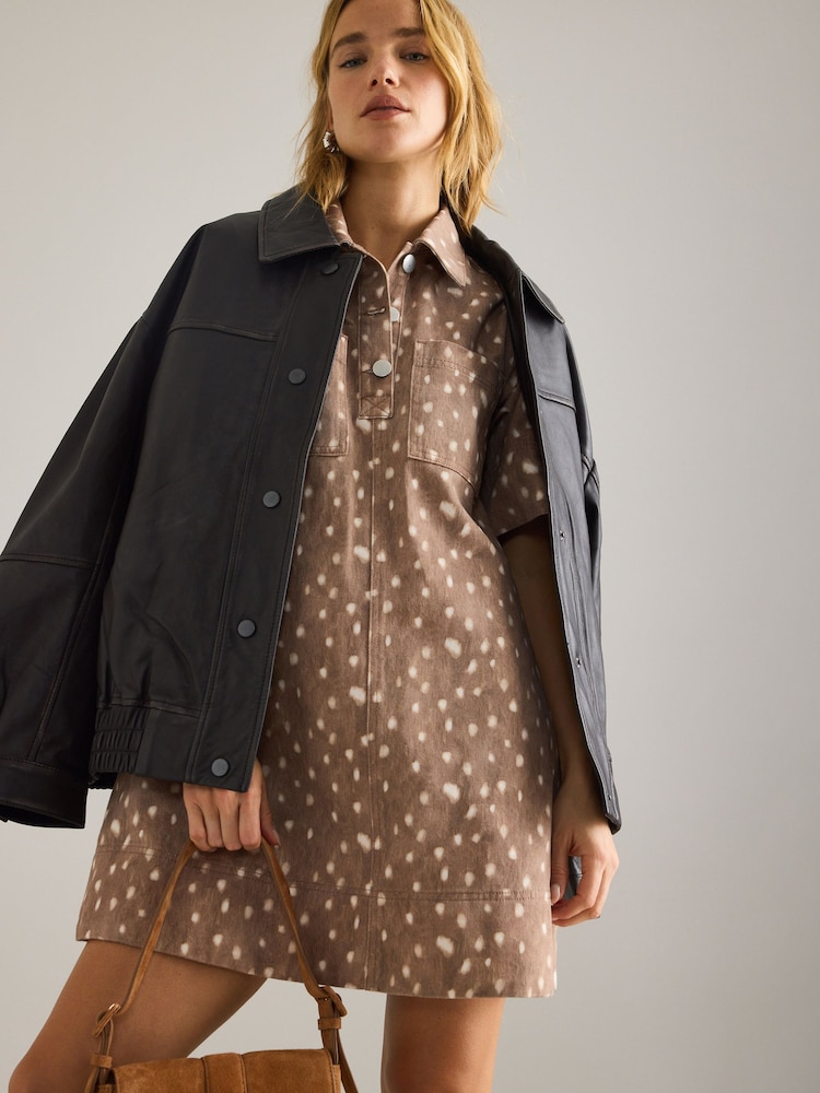 Anthropologie Deer Print Denim Brown Mini Dress - Bild 6 von 6