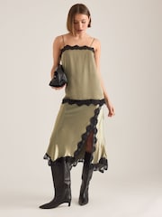 Anthropologie Lace-Trim Bias-Cut Satin Midi Skirt - Image 2 of 4