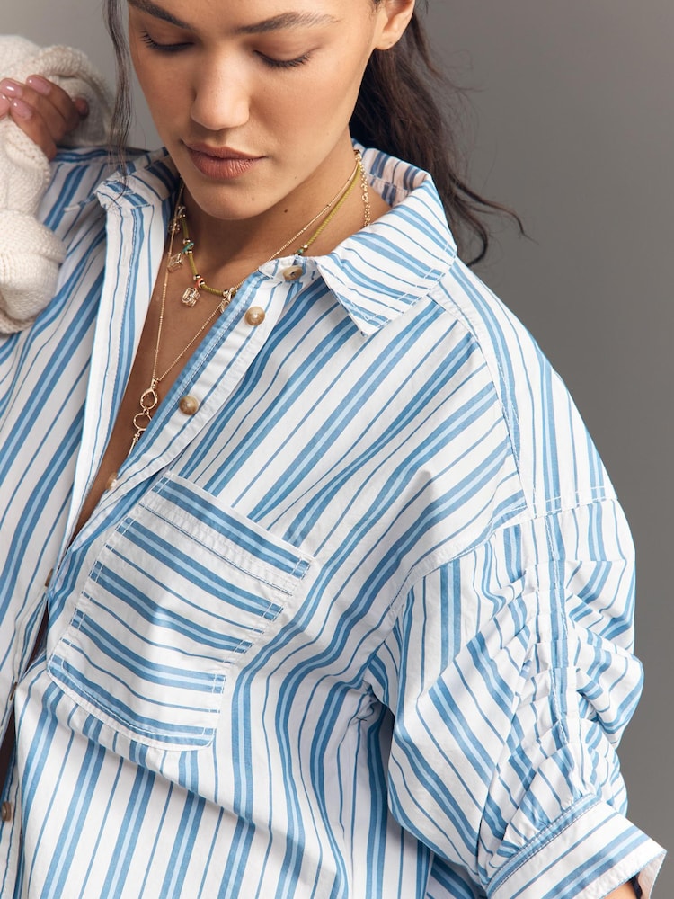 Cămașă albastră cu mâneci încrețite și nasturi Anthropologie Pilcro - Imaginea 4 din 4