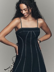 Anthropologie Pilcro Square-Neck Seamed Chambray Blue Midi Dress - Image 2 of 3