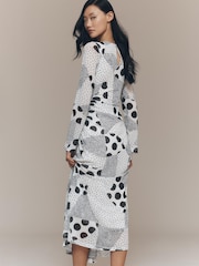 Anthropologie Long-Sleeve Ruched Mesh Black Midi Dress - Image 2 of 3