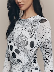 Anthropologie Long-Sleeve Ruched Mesh Black Midi Dress - Image 3 of 3