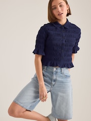 Μπλε - Anthropologie Maeve Ruffle Button-Front Top - Εικόνα 1 από 4