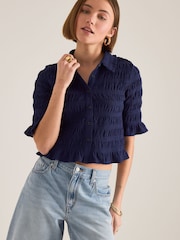 Μπλε - Anthropologie Maeve Ruffle Button-Front Top - Εικόνα 3 από 4