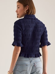 Μπλε - Anthropologie Maeve Ruffle Button-Front Top - Εικόνα 4 από 4