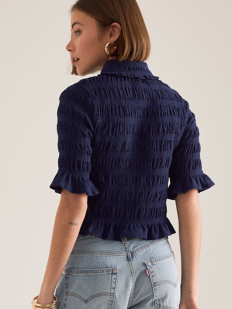 Μπλε - Anthropologie Maeve Ruffle Button-Front Top - Εικόνα 4 από 4