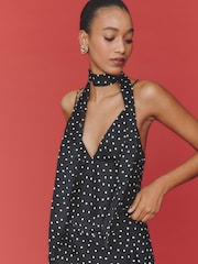 Anthropologie Maeve Scarf-Neck Printed V-Neck Black Cami Top - Image 1 of 4