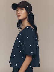 Anthropologie Maeve Puff-Sleeve Swing Blue Blouse - Image 1 of 4