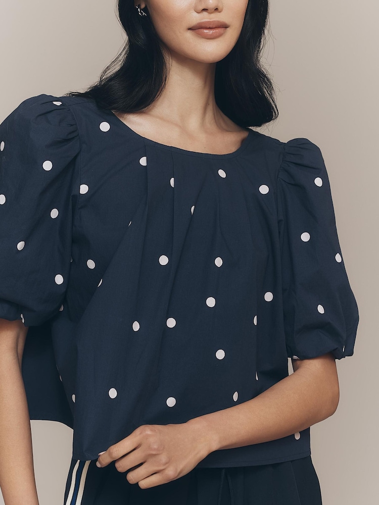 Anthropologie Maeve Puff-Sleeve Swing Blue Blouse - Image 4 of 4