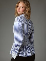 Anthropologie Maeve Smocked Buttondown Blue Shirt - Imaginea 2 din 4