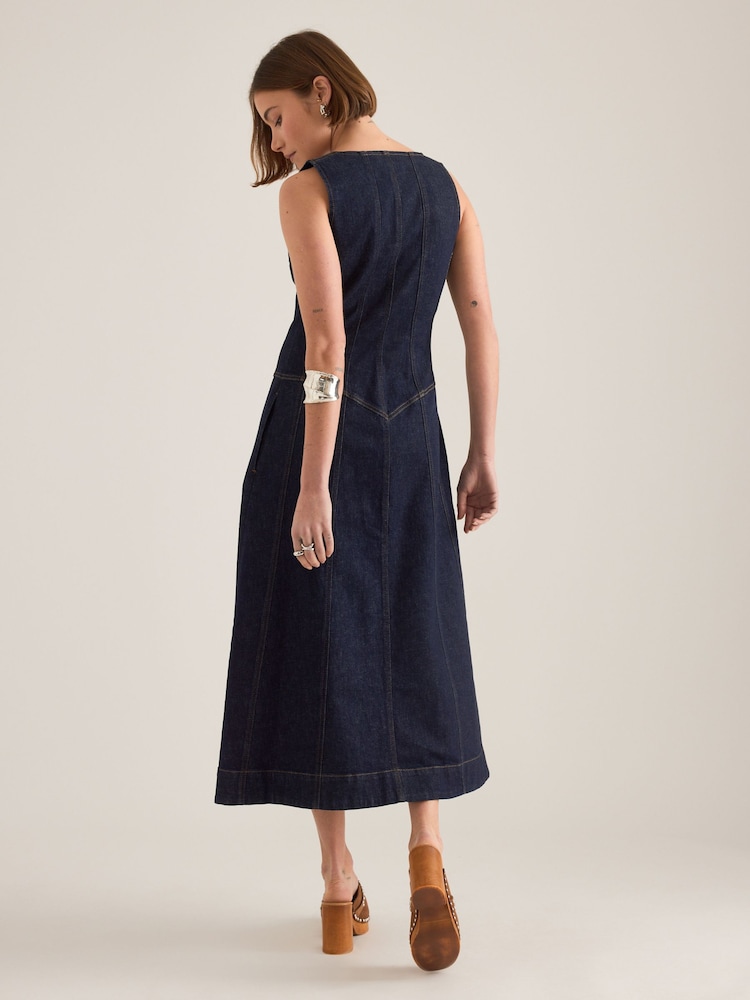 Anthropologie Pilcro Denim Zip-Front Midi Blue Dress - Image 2 of 4