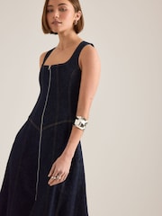 Anthropologie Pilcro Denim Zip-Front Midi Blue Dress - Image 3 of 4
