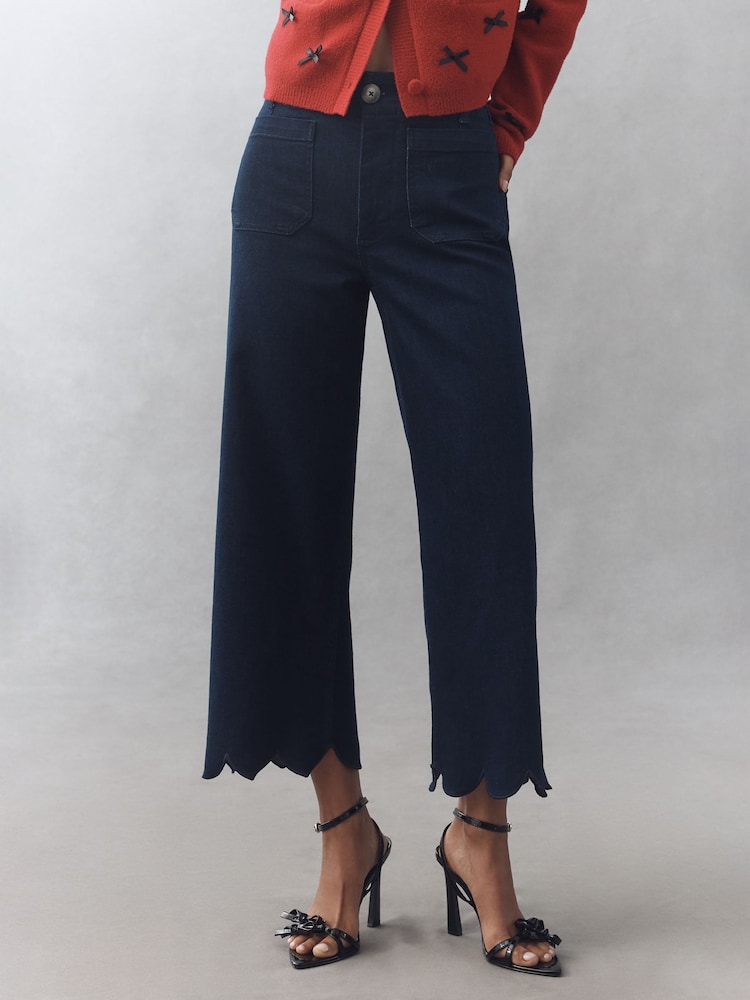 Anthropologie Maeve The Colette Scallop Crop Wide-Leg Blue Jeans - Image 1 of 4 Anthropologie Maeve The Colette Scallop Crop Wide-Leg Blue Jeans - Image 1 of 4