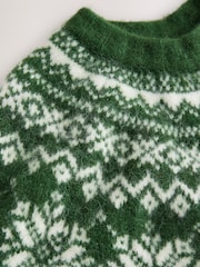 Green/White Fairisle Relaxed Long Sleeve Crew Neck Jumper with Wool - Image 6 of 7