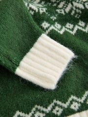 Green/White Fairisle Relaxed Long Sleeve Crew Neck Jumper with Wool - Image 7 of 7