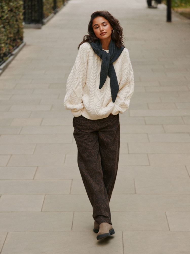 Ecru Cable Knit Long Sleeve Crew Neck Jumper - Image 2 of 6 Ecru Cable Knit Long Sleeve Crew Neck Jumper - Image 2 of 6