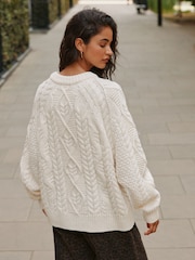 Ecru Cable Knit Long Sleeve Crew Neck Jumper - Image 5 of 6