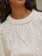 Ecru Cable Knit Long Sleeve Crew Neck Jumper - Image 6 of 6