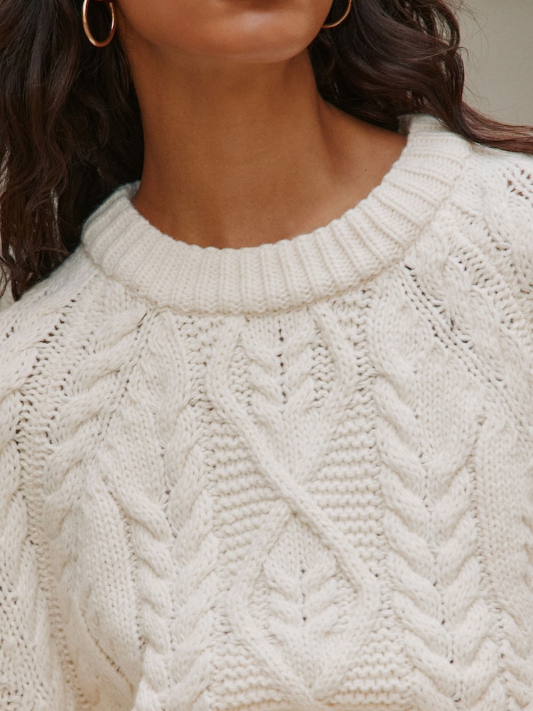 Ecru Cable Knit Long Sleeve Crew Neck Jumper - Image 6 of 6 Ecru Cable Knit Long Sleeve Crew Neck Jumper - Image 6 of 6
