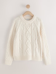 écru - Cable Knit Long Sleeve Crew Neck Jumper - Image 7 de 9